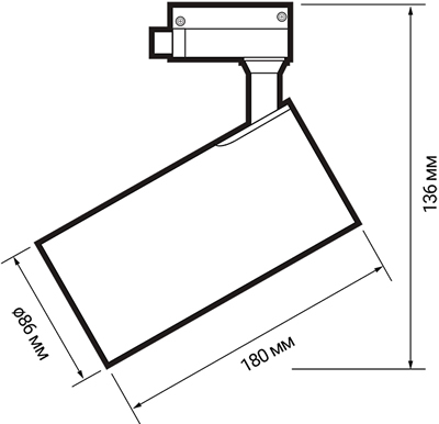 led светильник трековый 1-фазный Jazzway PTR 0740 - размеры