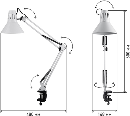 настольный светильник N-121-E27-40W-W "Эра" - размеры