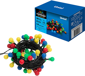 led гирлянда Uniel ULD-S0540-060/DGA Multi IP20 Colorballs - внешний вид + упаковка
