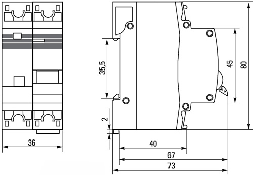дифавтомат АД-32 1P+N EKF - размеры