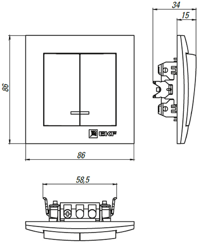 выключатель 1-клавишный EKF EWV10-123-10 "Валенсия" - размеры