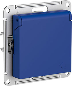 розетка 1-местная Systeme Electric AtlasDesign, з/к, шторки, крышка, аквамарин - внешний вид