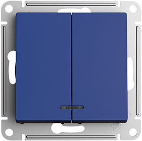выключатель 2-клавишный Systeme Electric AtlasDesign, с подсветкой, аквамарин - внешний вид