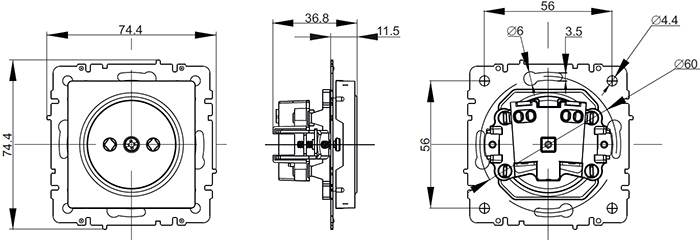 розетка 1-местная IEK Brite - размеры