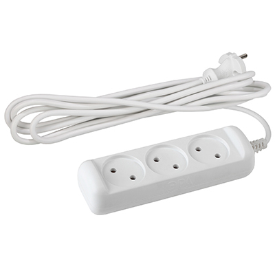 Удлинитель 3-мест 1,5м ПВС 2*0,75 белый ЭРА