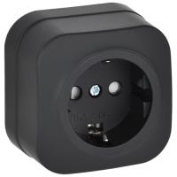 Глори черный розетка открытая 1-мест заземление шторки IP20 