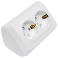 Этюд белый розетка открытая 2-мест заземление шторки IP20 угловая