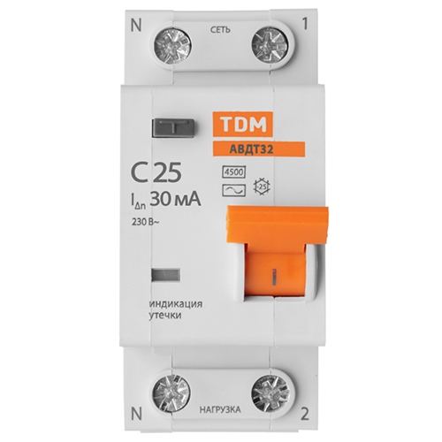 Дифавтомат 2Р 25А C 30мА 4,5кА АВДТ32 2мод TDM
