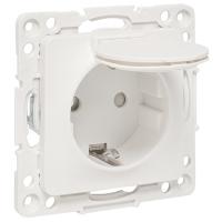 Стокгольм белый розетка скрытая 1-мест заземление с крышкой шторки IP44 