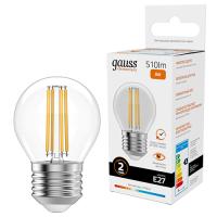 Лампа шар свд Е27 8Вт 2700К 510лм G45 прозрачный филамент Gauss 