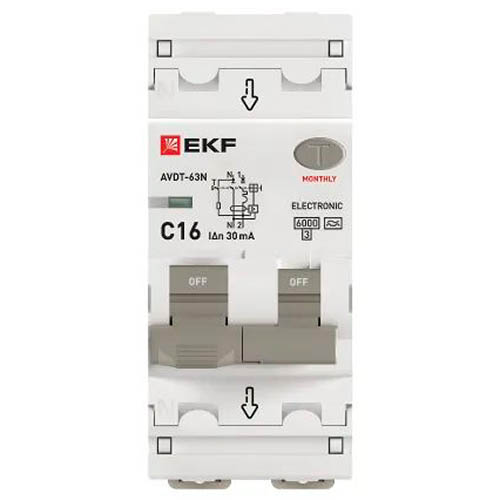 Дифавтомат 2Р 16А C тип A 30мА 6кА 2мод АВДТ-63N EKF PROxima
