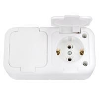 Байэлектрика белый розетка открытая 2-мест заземление с крышкой IP44 
