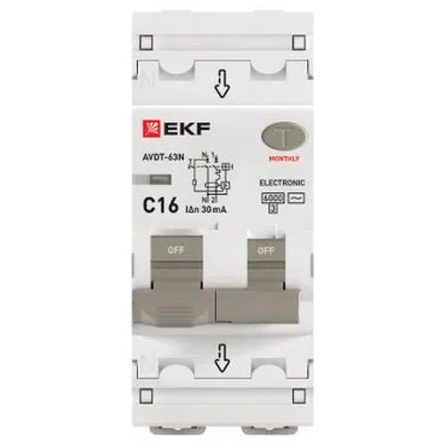 Дифавтомат 2Р 16А C тип AC 30мА 6кА 2мод АВДТ-63N EKF PROxima