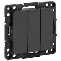 Стокгольм черный выключатель 3кл скрытая 10А IP20 