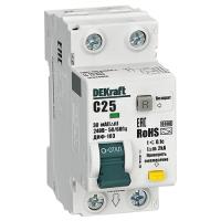 Дифавтомат 2Р 25А C тип A 30мА 6кА 2мод ДИФ-103 DEKraft