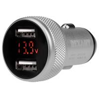 Автозарядка в прикуриватель USBх2 1000+2100mA с дисплеем серебро Rexant