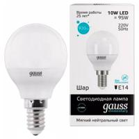 Лампа свд E14 10Вт 4000К 890лм шар G45 матовая Gauss 