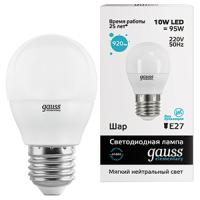 Лампа свд 220В E27 10Вт 4000К 890лм шар G45 матовая Gauss 