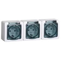 Гермес дымчатый розетка открытая 3-мест заземление с крышкой IP54 