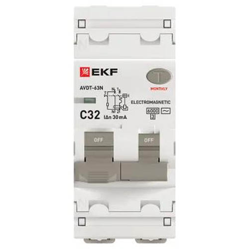 Дифавтомат 2Р 32А C тип AC 30мА 6кА 2мод АВДТ-63N EKF PROxima