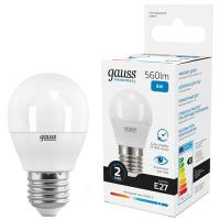 Лампа шар свд Е27 8Вт 6500К 560лм G45 матовый Gauss 