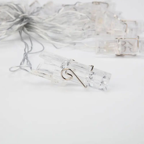 Гирлянда нить 5м теплый белый 30свд IP20 прозрачный провод прищепки