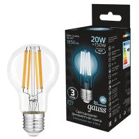 Лампа свд 220В Е27 20Вт 4100К 1850лм стандарт A60 прозрачная филамент Gauss 