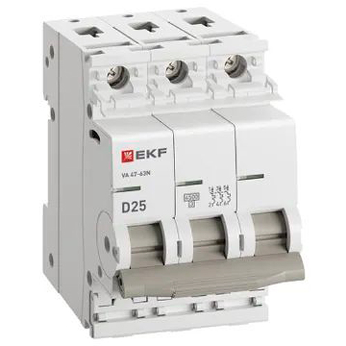 Автомат 3Р 25А D 4,5кА ВА47-63N EKF PROxima