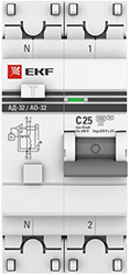 Дифавтомат 2Р 25А C тип AC 10мА 4,5кА АД32 2мод EKF