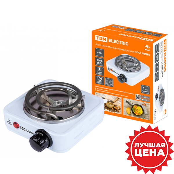 Электроплитка 1конф 500Вт TDM ТЭН белый