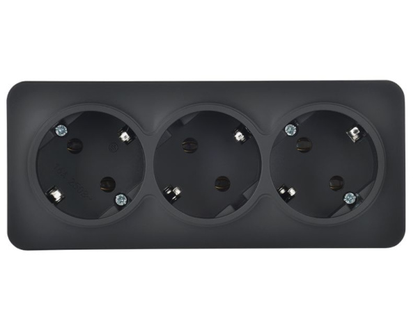 Глори черный розетка открытая 3-мест заземление IP20 