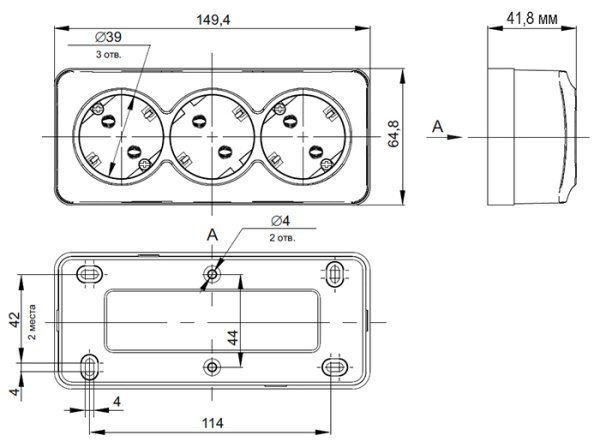 Глори дуб розетка открытая 3-мест заземление IP20