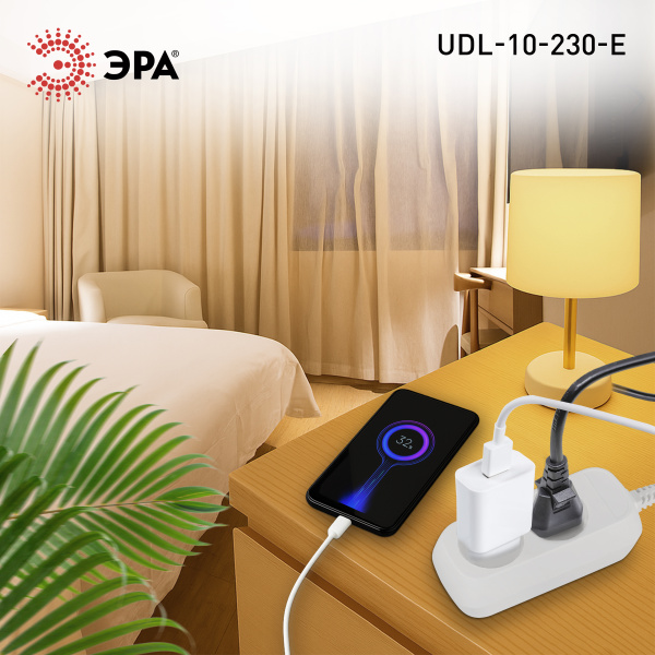 Удлинитель 2-мест 3м ПВС 3*0,75 белый ЭРА  Greenline