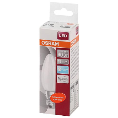 Лампа свд 220В E14 5Вт 4000К 470лм свеча B35 матовая Osram