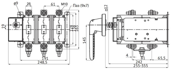 Переключатель 3Р 250А в корпусе "вкл-выкл" DI-C2 КЭАЗ реверсивный