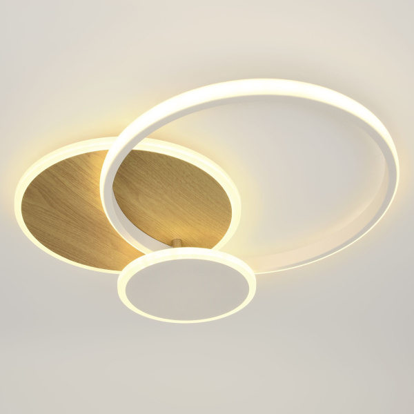 Светильник потолочный (люстра) свд 60Вт 3000К-6500К 4900лм белый/дерево пульт