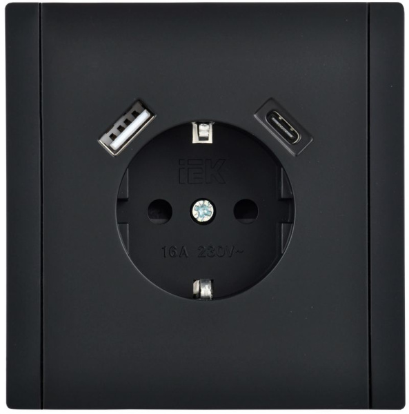 Фортепиано черный механизм розетки скрытая 1-мест заземление шторки USB IP20 