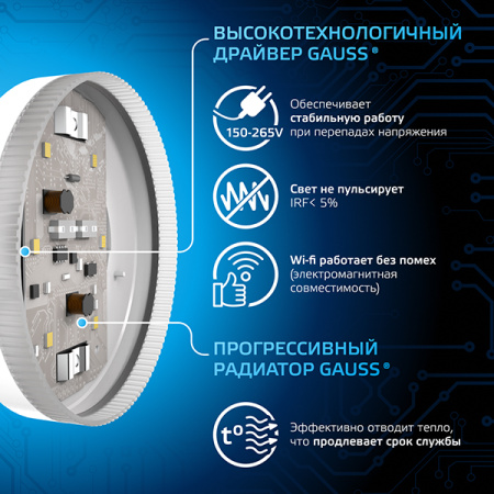 Лампа свд 220В GX53 8Вт 6500К 760лм таблетка матовая Gauss 