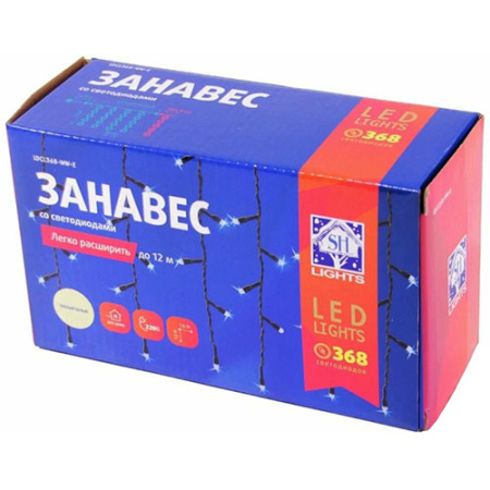 Гирлянда занавес 1,5*1,5м теплый белый 368свд IP20 прозрачный провод (до 8мод)