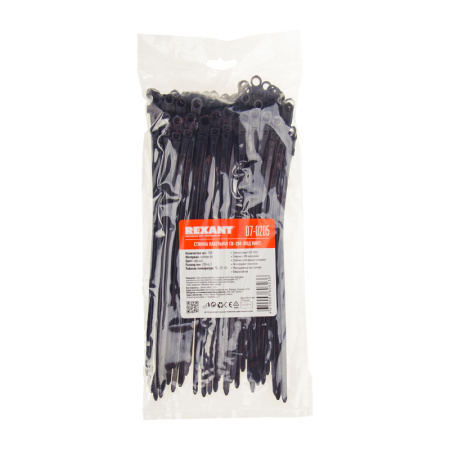 Хомут 200*4,3мм нейлон черный под винт Rexant 