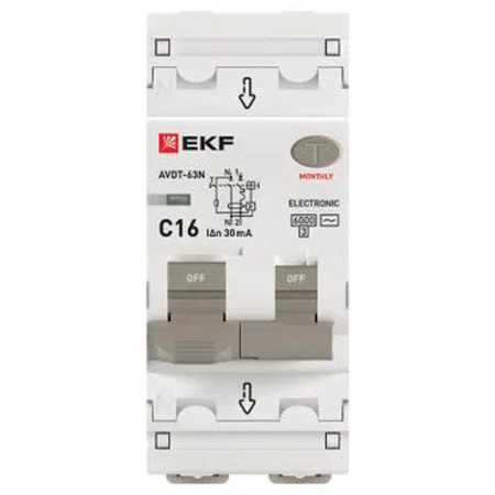 Дифавтомат 2Р 16А C тип AC 30мА 6кА 2мод АВДТ-63N EKF PROxima