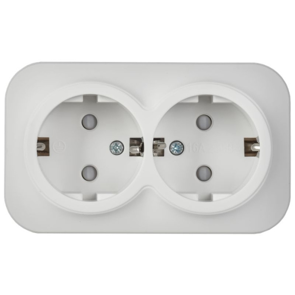 Глори белый розетка открытая 2-мест заземление шторки IP20 