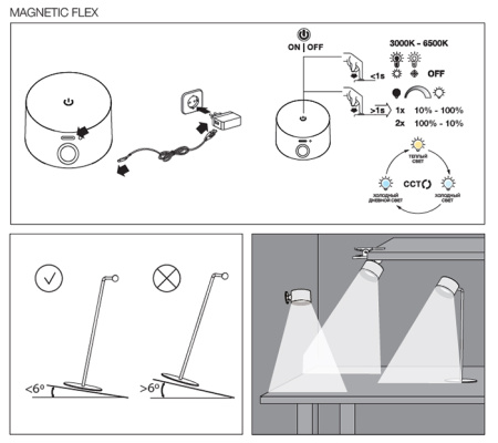 Светильник настольный свд 2,2Вт 4000К 80лм черный подставка, прищепка, настенный USB аккумулятор Osr