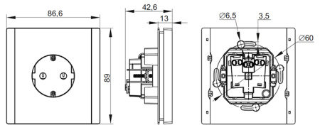 Фортепиано сталь розетка скрытая 1-мест заземление шторки IP20 