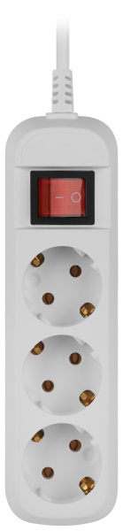 Удлинитель 3-мест 3м ПВС 3*0,75 белый выкл ЭРА  Greenline