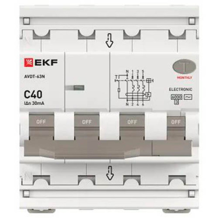 Дифавтомат 4Р 40А C тип AC 30мА 6кА 4мод АВДТ-63N EKF PROxima