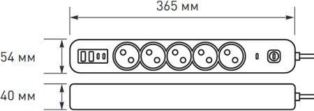 Удлинитель 5-мест 3м ПВС 3*1,5 белый выкл EKF  2USB 2,4А+2USBtype-С