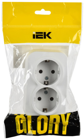 Глори белый розетка открытая 2-мест заземление IP20 