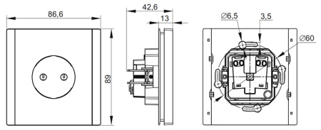 Фортепиано серый розетка скрытая 1-мест IP20 