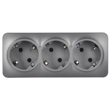 Глори сталь розетка открытая 3-мест заземление IP20 